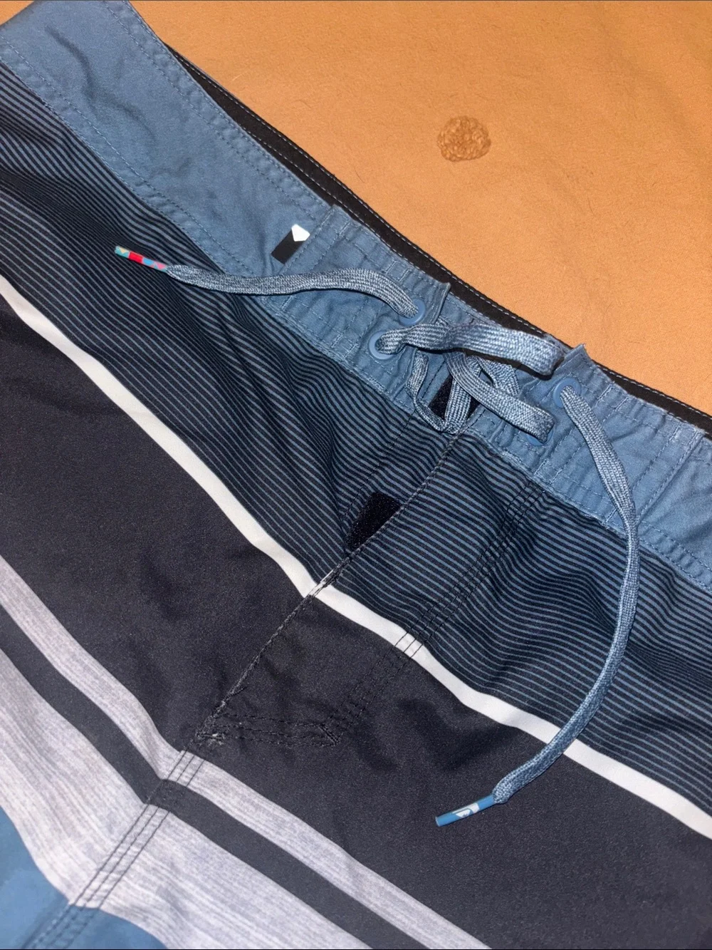 Quiksilver Blue and Black Striped Men’s Boardshorts